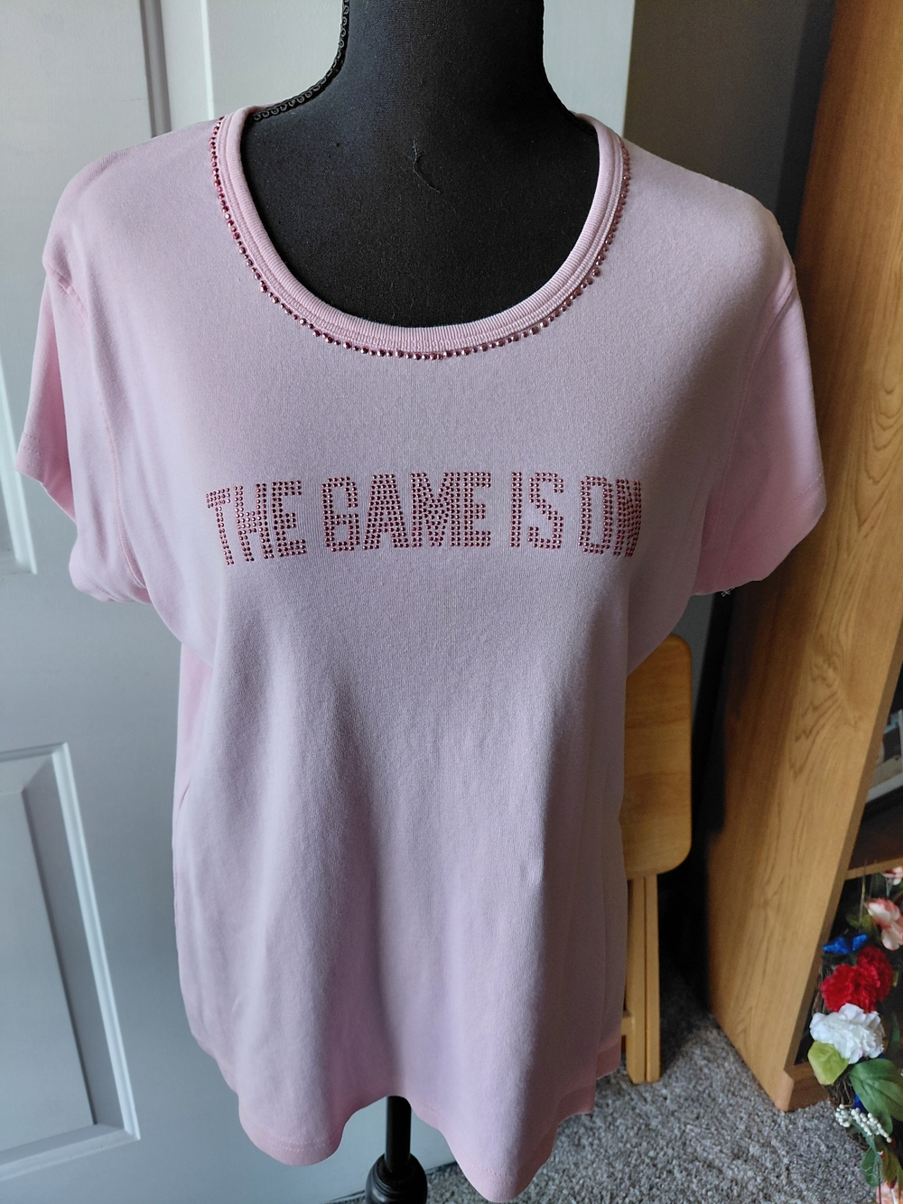 The Game Is On Pink Rhinestone Short Sleeve Tee